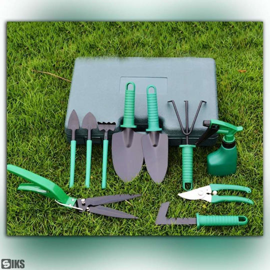 Siks Garden Tool Set 10 Accessories Gardening Planting Soil Processing Branch Cutting Plant Care Storage Bag Included Green