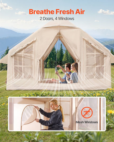 Vevor Inflatable Camping Tent Beige 4 Seasons For 6 People 300x300x230cm