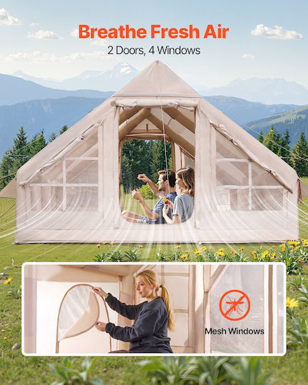 Vevor Σκηνή Camping Φουσκωτή Μπεζ για 8 Άτομα 400x300x200εκ.