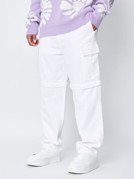 Men's Jeans Pants Cargo with Relaxed Baggy Fit White