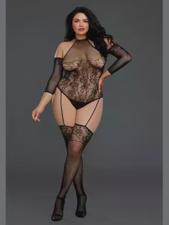 Kinksters Plus Size Sexy Κορμάκι με Δαντέλα Μαύρο