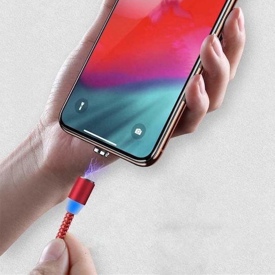 Siks 3in1 Magnetic Charging Cable Lightning Micro-usb Type-c Red