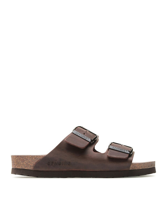 Leather Women's Flat Sandals in Brown Color