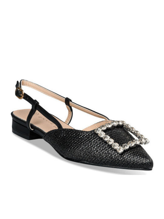 Γυναικείες Μπαλαρίνες Slingback με Λουράκι σε Μαύρο Χρώμα
