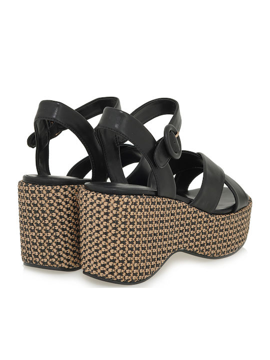 Women's Synthetic Leather Ankle Strap Platforms Black