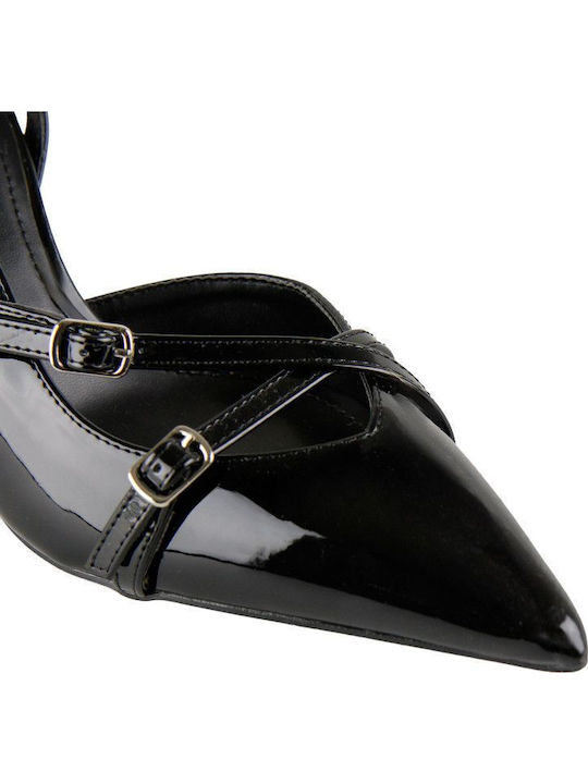 Patent Leather Black Heels with Strap
