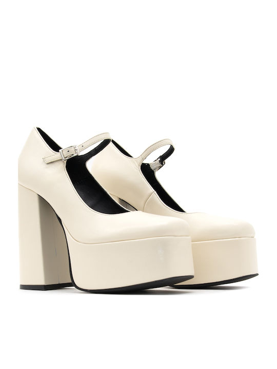 Leather Ecru Heels