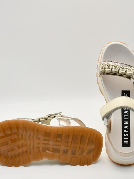 Leather Women's Flat Sandals Sporty Beige