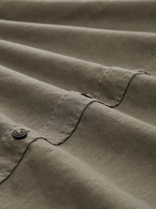 Long-sleeved Linen Shirt Olive
