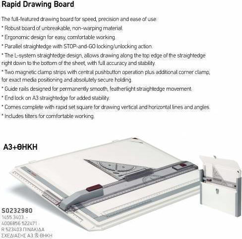 Rotring Linear Drawing & Sketching Board with Parallel Straight Edge and Brake 29.7x42cm A3 with Case