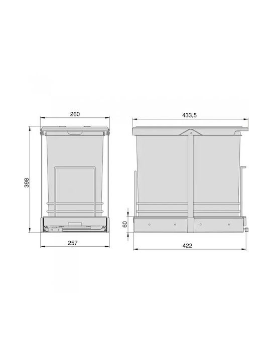 Emuca Waste Bin Recycling Plastic for Cabinet Multicolored 24lt 1pcs