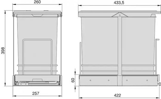 Emuca Recycling Bin for Cabinet Plastic with Swing Lid Grey 24lt