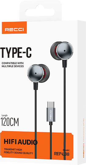 Recci REP-L38 In-ear Handsfree Ακουστικά με Βύσμα USB-C Ασημί
