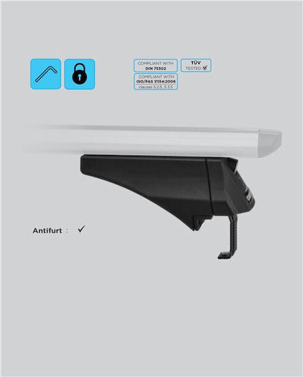 Menabo Μπάρες Οροφής Αλουμινίου 118εκ. Universal Citroen C4 Cactus Nissan Pathfinder 2005-2012 (Σετ με πόδια και κλειδαριά)
