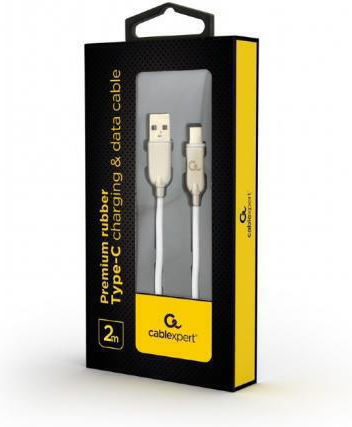 Cablexpert Premium Rubber Braided USB 2.0 Cable USB-C Male - USB-A White 2m