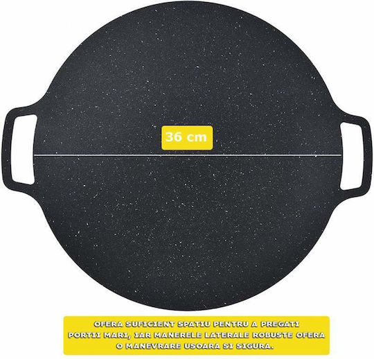 Plită rotundă japoneză Siks cu mânere pentru grătar, antiaderentă, cu straturi multiple, diametru 36 cm, neagră