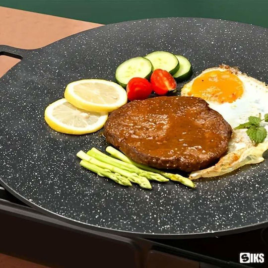 Plită rotundă japoneză Siks cu mânere pentru grătar, antiaderentă, cu straturi multiple, diametru 36 cm, neagră