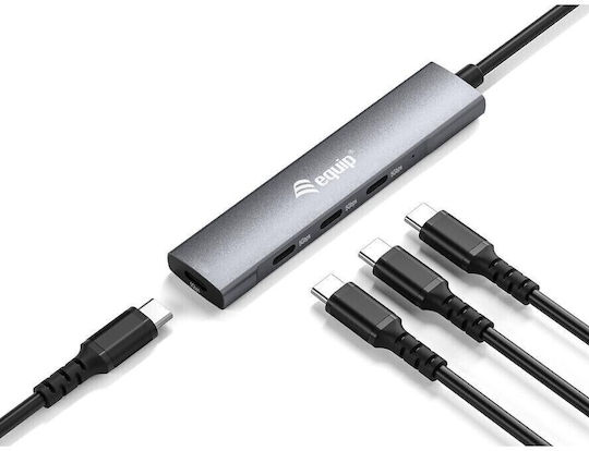 Equip Hub 4 Θυρών USB 2.0 με σύνδεση USB-C Γκρι