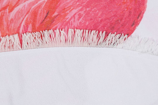 Flamingo Beach Towel Round Cotton White with Fringes