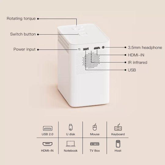 Andowl Q800 Mini Projector LCD Λάμπας LED με Ενσωματωμένα Ηχεία