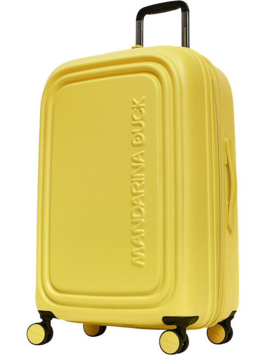 Mandarina Duck Logoduck Среден Куфар За Пътуване Твърд Жълт С 4 Колела Височина 69см