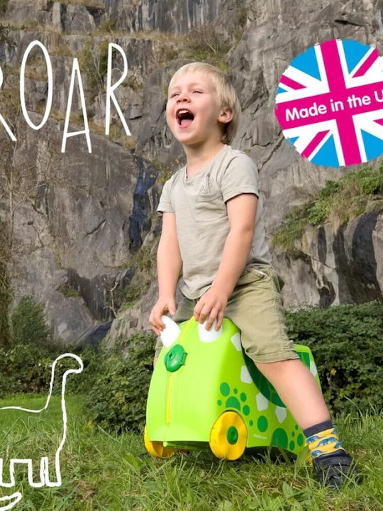 Trunki Trunkisaurus Rex Детски Куфар За Пътуване Кабинен Твърд Зелен С 4 Колела Височина 31см
