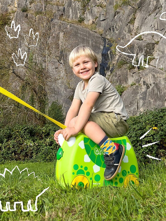 Trunki Trunkisaurus Rex Детски Куфар За Пътуване Кабинен Твърд Зелен С 4 Колела Височина 31см