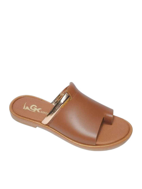 Leather Women's Flat Sandals in Tabac Brown Color