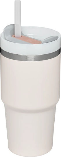 Stanley Quencher H2.0 FlowState Stainless Steel Thermos Glass BPA Free 590ml Rose Quartz with Straw
