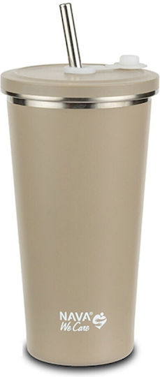 Nava "we Care" Glass Thermos Stainless Steel 520ml Gray with Straw