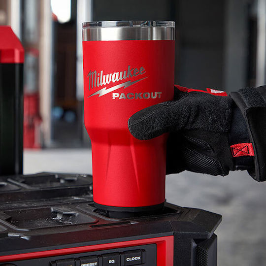 Milwaukee Packout Glass Thermos Stainless Steel 591ml Red with Mouthpiece