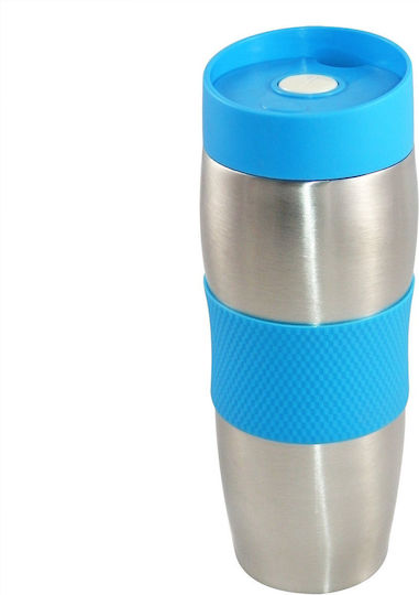 Glass Thermos Stainless Steel BPA Free 380ml Blue with Mouthpiece