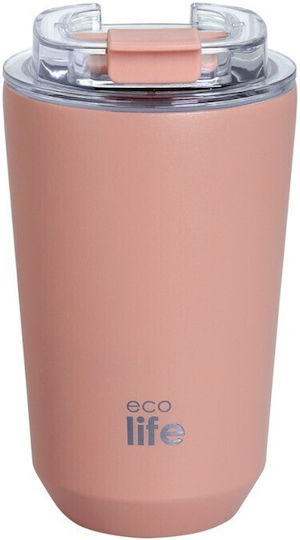 Ecolife Coffee Cup Glass Thermos Bottle Stainless Steel BPA Free 360ml Pure Pink