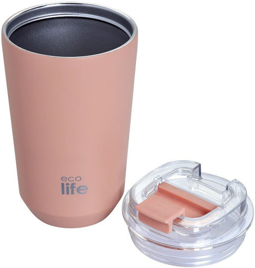 Ecolife Coffee Cup Glass Thermos Bottle Stainless Steel BPA Free 360ml Pure Pink