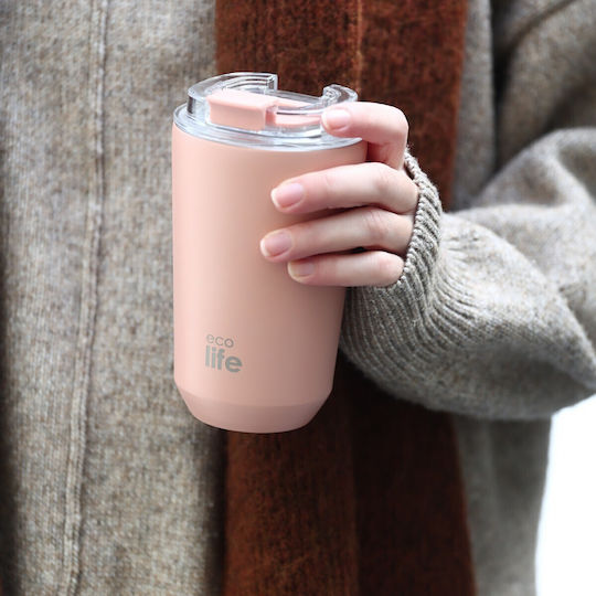 Ecolife Coffee Cup Glass Thermos Bottle Stainless Steel BPA Free 360ml Pure Pink