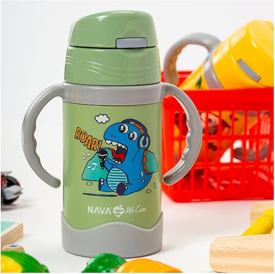 Nava Ποτήρι Θερμός Ανοξείδωτο 300ml Nava We Care Πράσινο με Καλαμάκι