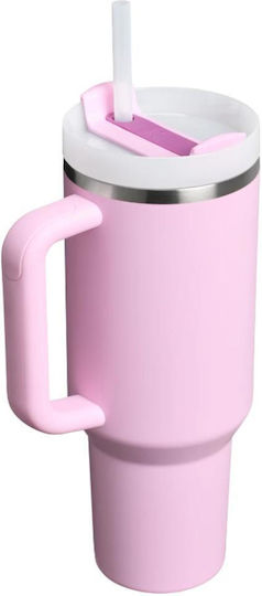 Stanley Quencher H2.0 FlowState Handled Tumbler Thermos Stainless Steel BPA Free 1.18lt Cherry Blossom with Straw and Handle