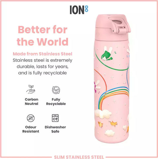 Ion8 Fairy Детска Бутилка За Вода Неръждаема Стомана Non Spill Розова 600ml