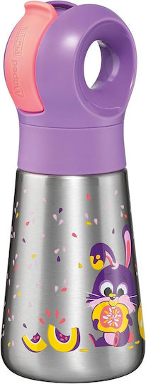 Maped Kids Water Bottle Stainless Steel with Straw Purple 350ml