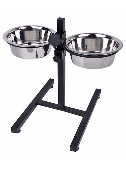 Camon Stainless Steel Bowl Food & Water for Dog with Base 2x 2.8lt 25cm in Silver Color