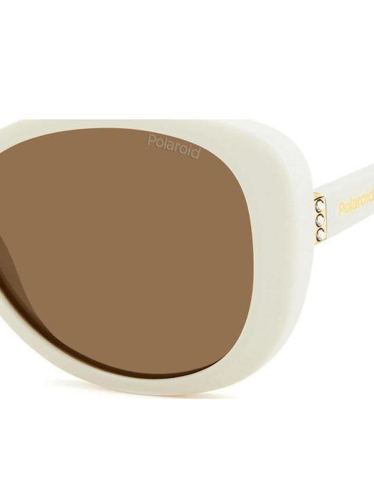 Polaroid Women's Sunglasses with White Plastic Frame and Brown Polarized Lens PLD4154/S/X VK6/SP