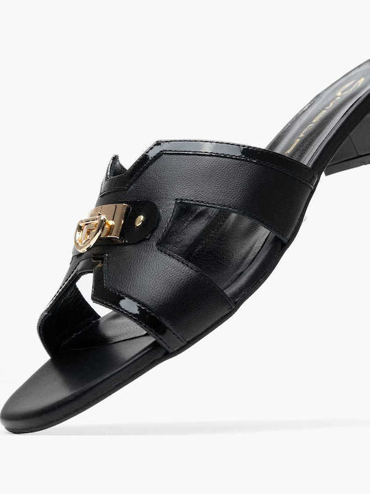 Leder Flache Sandalen für Damen in Schwarz Farbe