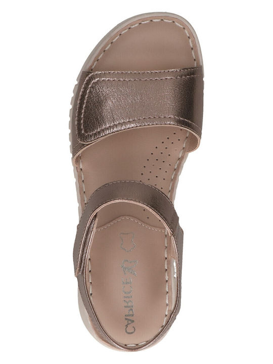 Leather Women's Flat Sandals Anatomic in Gold Color