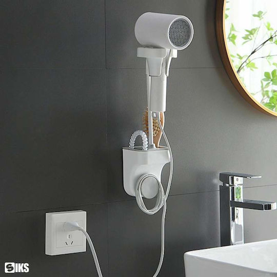 Siks Support Hair Dryer Extra Storage Space Wall Mount No Drilling Self-adhesive Strong Resistance Adjustable White Gray