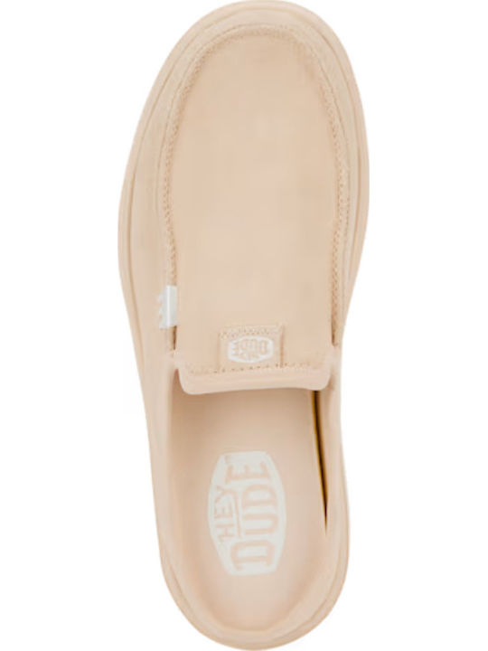 Suede Mules with Low Heel in Beige Color