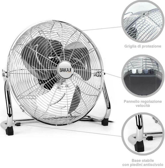 Bakaji Ανεμιστήρας Δαπέδου 100W Διαμέτρου 50cm Ασημί
