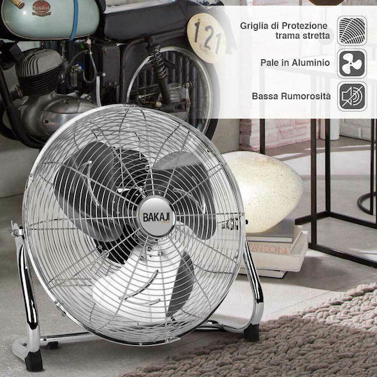Bakaji Ανεμιστήρας Δαπέδου 90W Διαμέτρου 45cm Ασημί