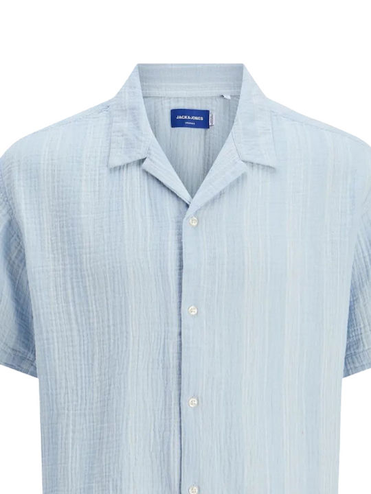 Kurzärmeliges Herrenhemd in Breite Linie Cashmere Blau