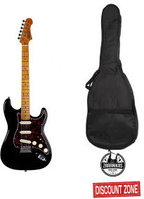 Jet Guitars Set Electric Guitar Stratocaster with SSS Pickup Configuration Black with Case JS-300 Basic