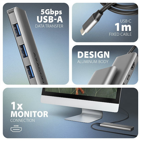 Axagon USB-C Dockingstation für Laptop mit HDMI 4K PowerDelivery Silber